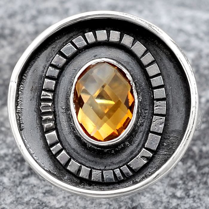 Faceted Natural Citrine Ring size-7 SDR116923 R-1080, 6x8 mm