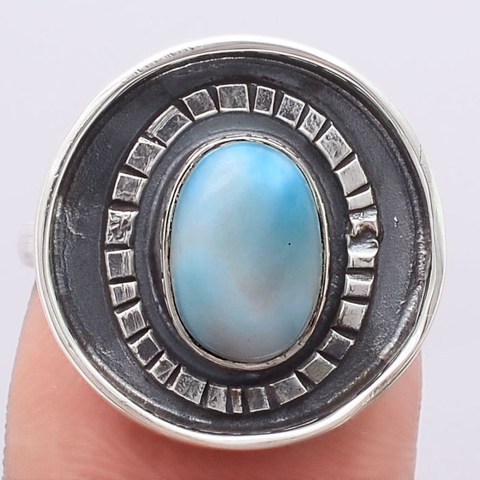Natural Larimar (Dominican Republic) Ring size-7 SDR117006 R-1080, 7x10 mm