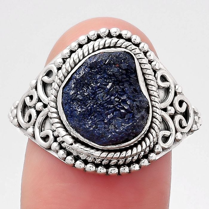 Natural Azurite Druzy Ring size-9 SDR118430 R-1355, 10x11 mm