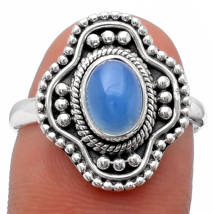 Natural Blue Chalcedony Ring size-8.5 SDR119946 R-1529, 6x8 mm