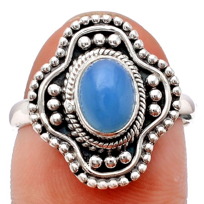 Natural Blue Chalcedony Ring size-8 SDR119972 R-1529, 6x8 mm