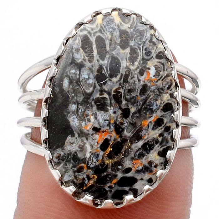 Natural Stingray Coral Ring size-7.5 SDR120387 R-1210, 14x20 mm