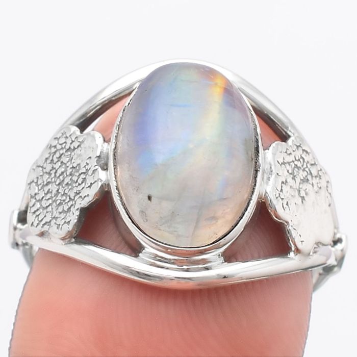 Natural Rainbow Moonstone - India Ring size-8 SDR120618 R-1497, 9x13 mm