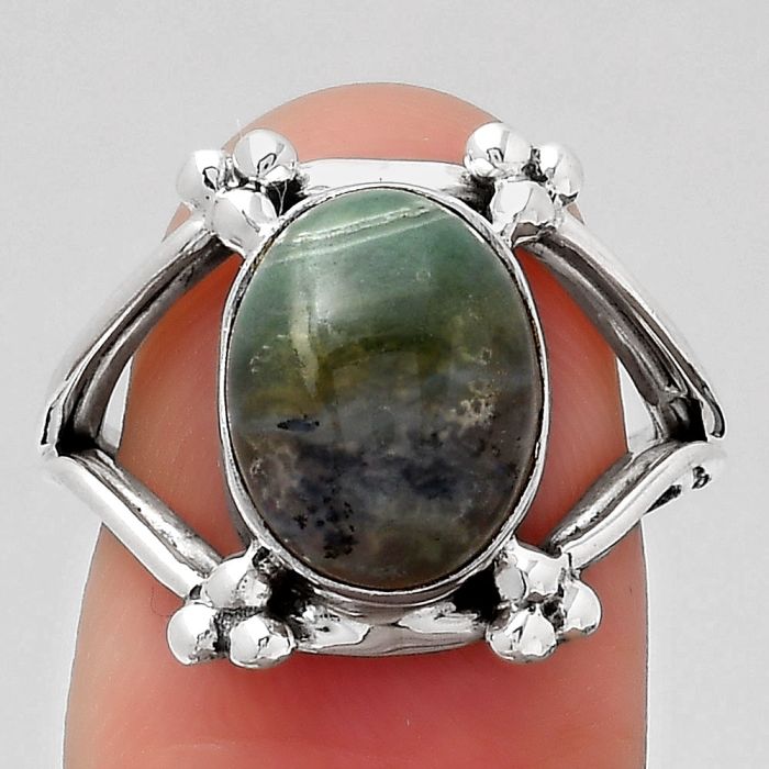 Dendritic Chrysoprase - Africa 925 Sterling Silver Ring s.6 Jewelry SDR121086 R-1246, 9x12 mm