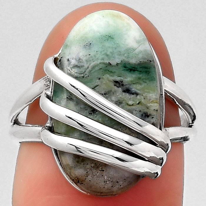 Dendritic Chrysoprase - Africa 925 Sterling Silver Ring s.7 Jewelry SDR121161 R-1444, 11x18 mm
