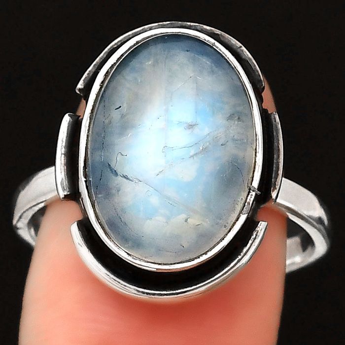 Natural Rainbow Moonstone - India Ring size-9.5 SDR121642 R-1211, 12x16 mm