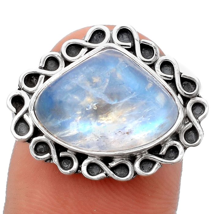 Natural Rainbow Moonstone - India Ring size-9 SDR121879 R-1164, 11x15 mm