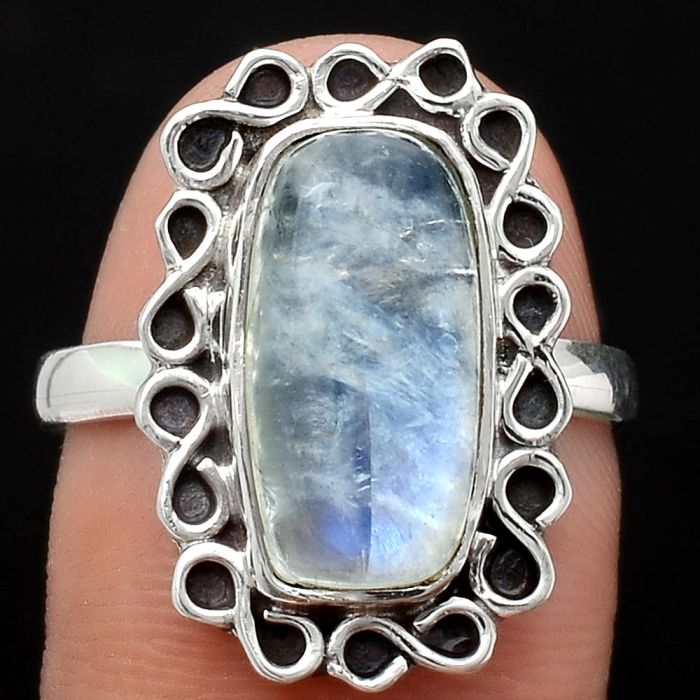 Natural Rainbow Moonstone - India Ring size-8 SDR122151 R-1164, 8x15 mm