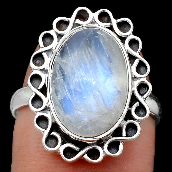 Natural Rainbow Moonstone - India Ring size-8 SDR122168 R-1164, 10x15 mm