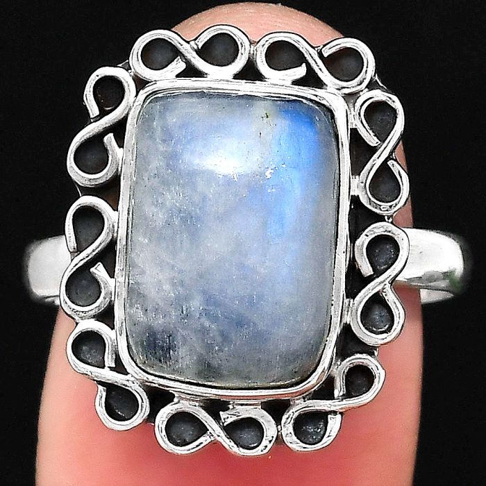 Natural Rainbow Moonstone - India Ring size-9 SDR122213 R-1164, 10x14 mm