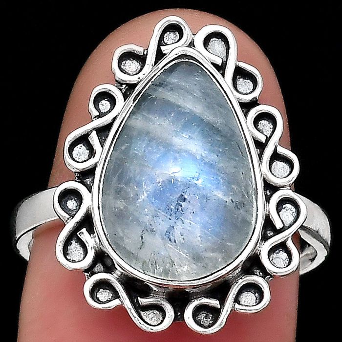 Natural Rainbow Moonstone - India Ring size-7 SDR122278 R-1164, 10x15 mm
