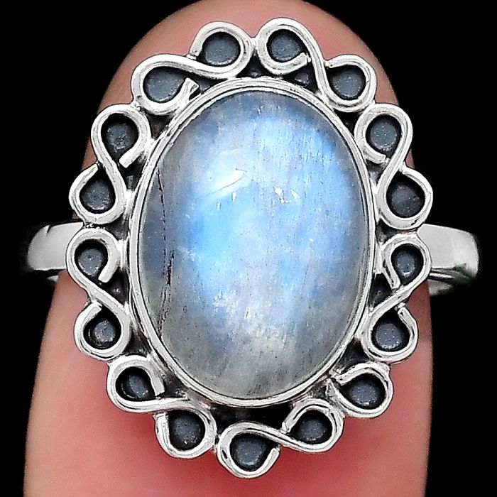 Natural Rainbow Moonstone - India Ring size-7 SDR122279 R-1164, 10x13 mm