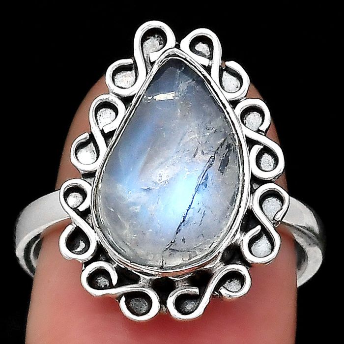 Natural Rainbow Moonstone - India Ring size-7 SDR122300 R-1164, 9x15 mm