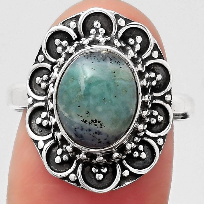 Dendritic Chrysoprase - Africa 925 Sterling Silver Ring s.8 Jewelry SDR122380 R-1256, 8x10 mm