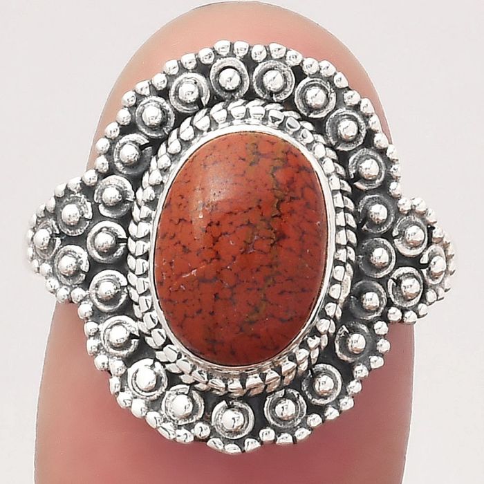 Natural Red Moss Agate Ring size-8 SDR122531 R-1124, 8x11 mm