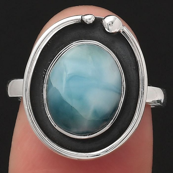Natural Larimar (Dominican Republic) Ring size-7 SDR122908 R-1168, 9x11 mm