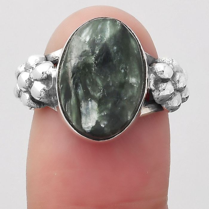 Natural Russian Seraphinite Ring size-8 SDR123286 R-1200, 10x14 mm