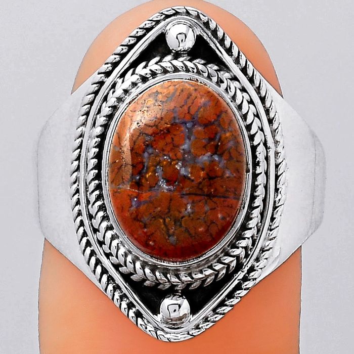 Natural Red Moss Agate Ring size-8.5 SDR123376 R-1258, 9x12 mm