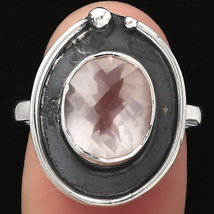 Faceted Rose Quartz - Madagascar Ring size-7 SDR123723 R-1168, 9x11 mm