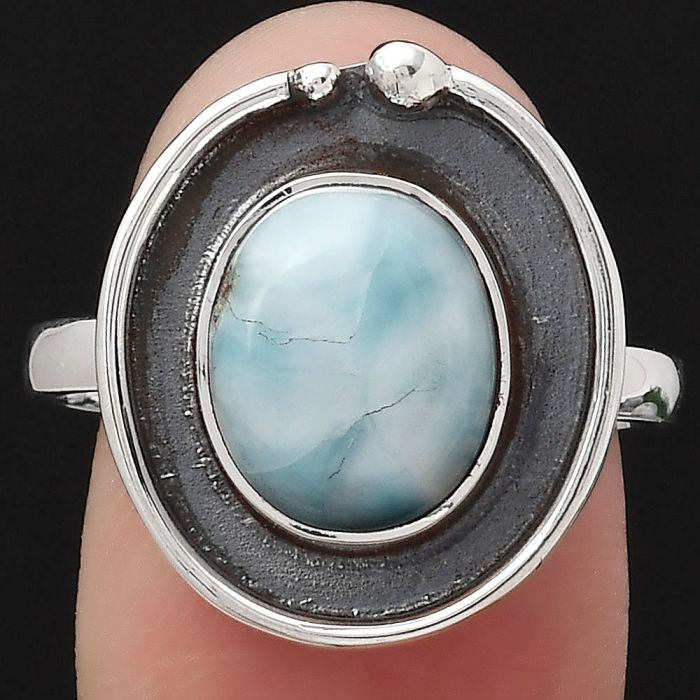 Natural Larimar (Dominican Republic) Ring size-8 SDR123775 R-1168, 9x11 mm