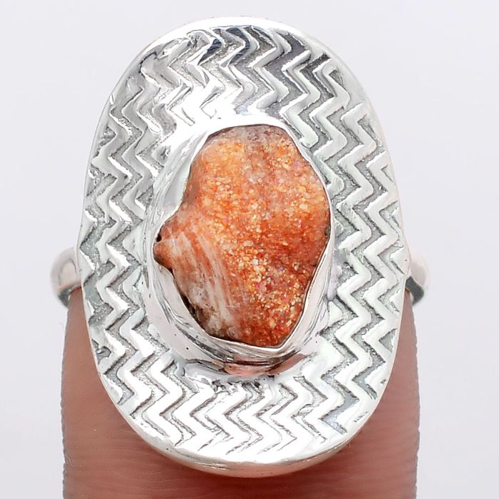 Natural Sunstone Rough Ring size-8 SDR125048 R-1376, 8x12 mm