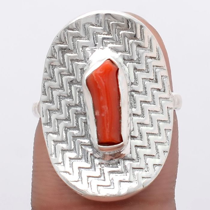 Natural Coral Stick Ring size-7 SDR125049 R-1376, 5x11 mm