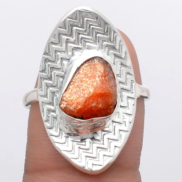 Natural Sunstone Rough Ring size-9 SDR125065 R-1376, 9x11 mm