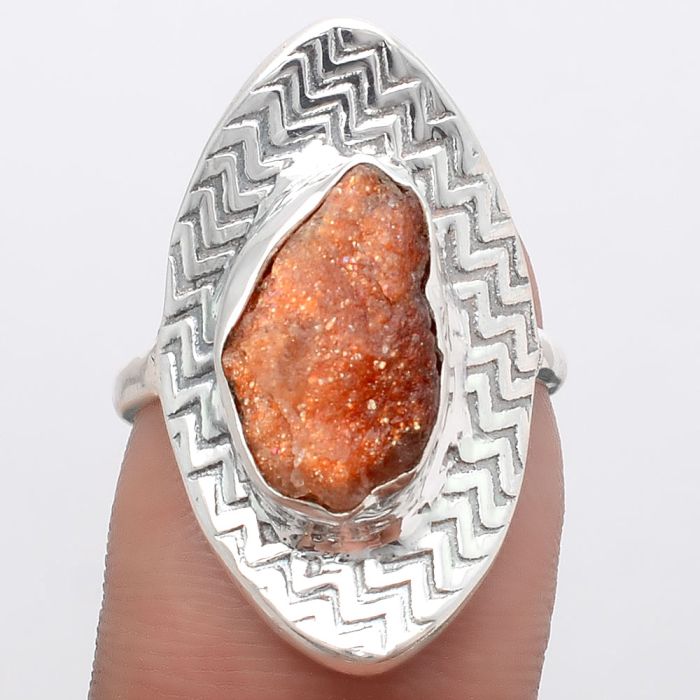 Natural Sunstone Rough Ring size-7 SDR125071 R-1376, 9x14 mm