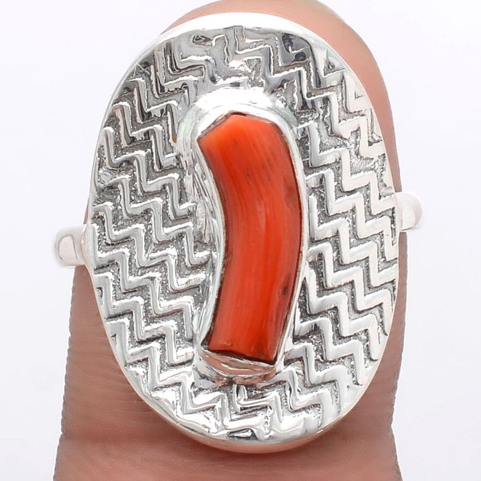 Natural Coral Stick Ring size-9.5 SDR125078 R-1376, 5x13 mm
