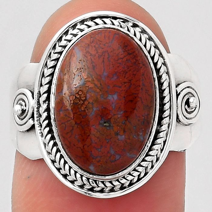 Natural Red Moss Agate Ring size-7.5 SDR125956 R-1398, 10x14 mm
