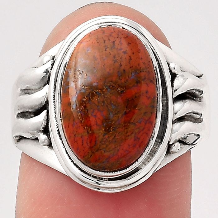 Natural Red Moss Agate Ring size-8.5 SDR126810 R-1470, 10x14 mm