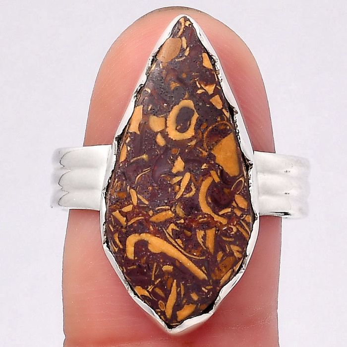 Natural Coquina Fossil Jasper - India Ring size-9 SDR127277 R-1338, 12x24 mm