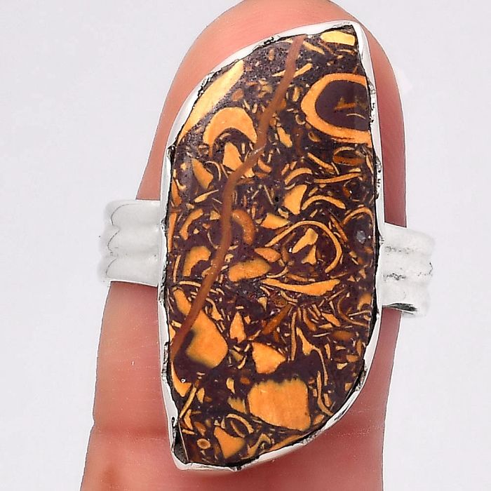 Coquina Fossil Jasper - India Ring size-7.5 SDR127306 R-1338, 12x27 mm