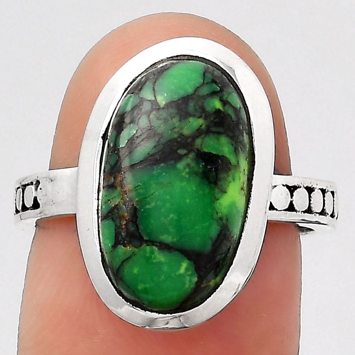 Natural Green Matrix Turquoise Ring size-7 SDR128426 R-1060, 9x15 mm