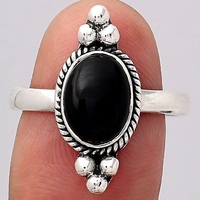 Natural Black Onyx - Brazil Ring size-8.5 SDR128603 R-1127, 7x10 mm