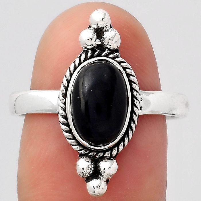 Natural Black Onyx - Brazil Ring size-8.5 SDR128621 R-1127, 6x9 mm