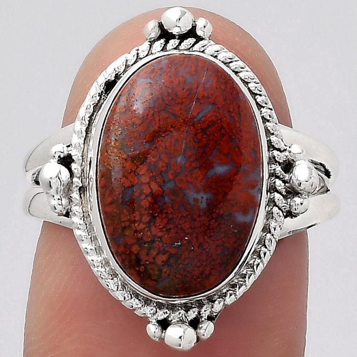 Natural Red Moss Agate Ring size-7.5 SDR129083 R-1127, 10x15 mm