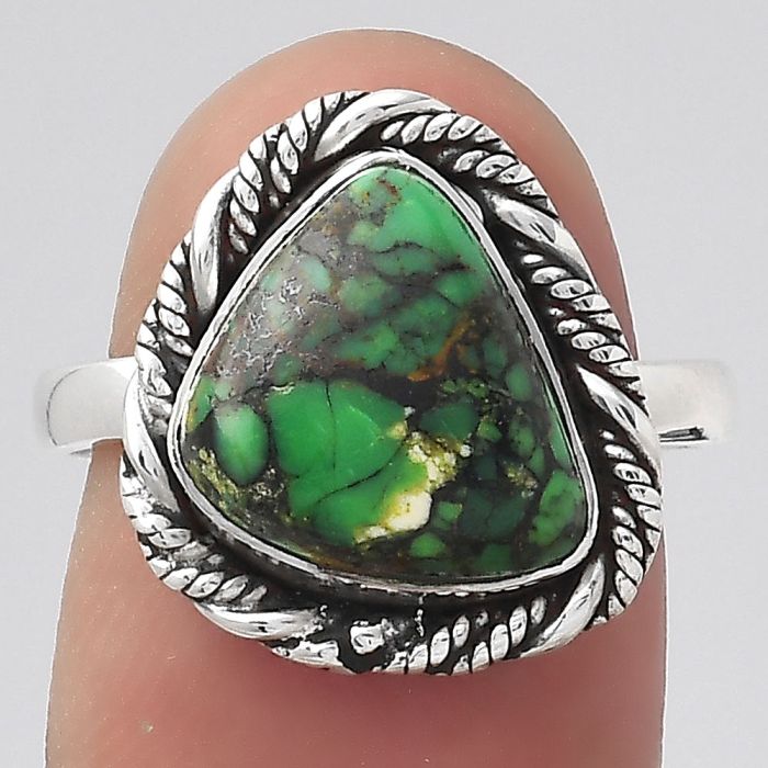 Natural Green Matrix Turquoise Ring size-7.5 SDR129545 R-1013, 10x12 mm