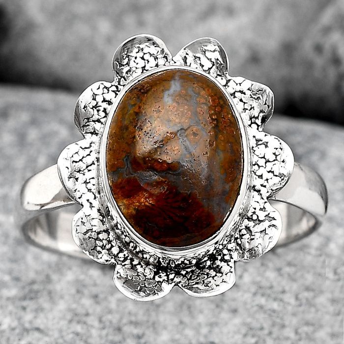 Natural Red Moss Agate Ring size-9 SDR130755 R-1241, 9x12 mm