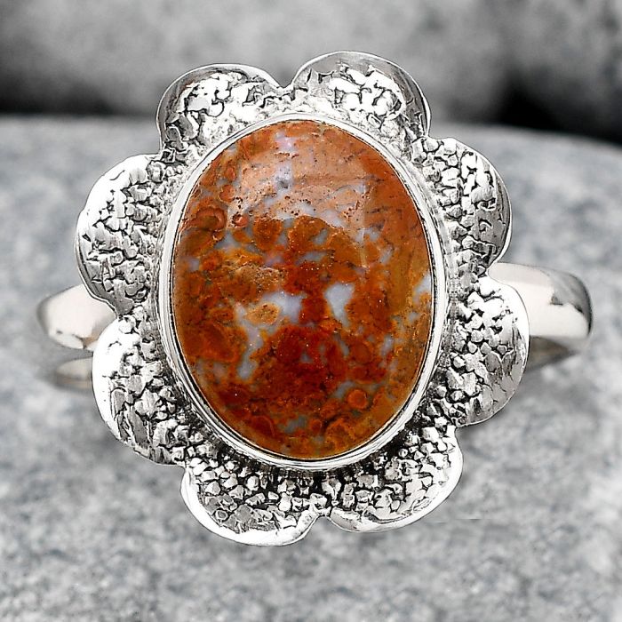 Natural Red Moss Agate Ring size-9 SDR130772 R-1241, 9x12 mm