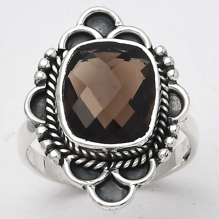 Faceted Natural Smoky Quartz - Brazil Ring size-7 SDR131669 R-1229, 10x12 mm