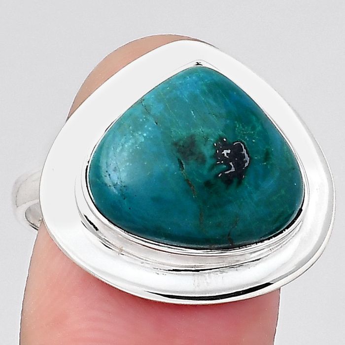 Natural Azurite Chrysocolla Ring size-8.5 SDR131857 R-1082, 13x15 mm