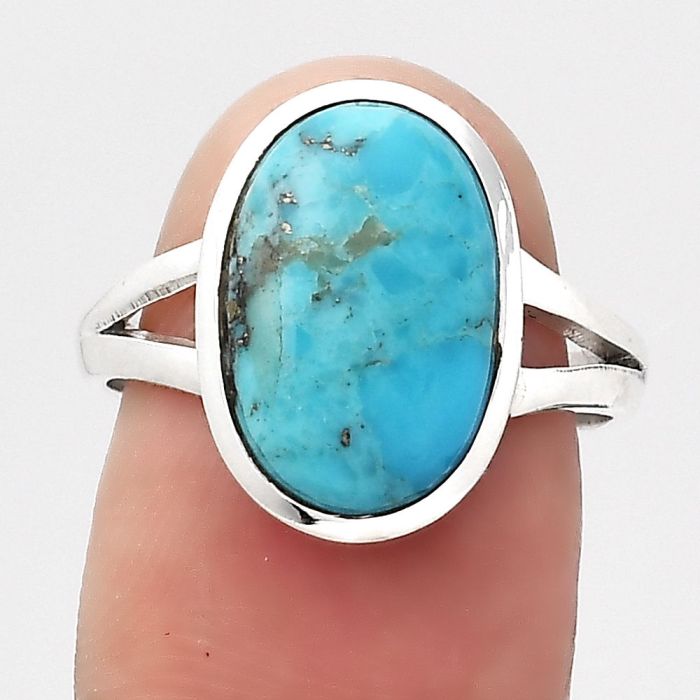 Natural Turquoise Morenci Mine Ring size-7.5 SDR132175 R-1005, 9x14 mm