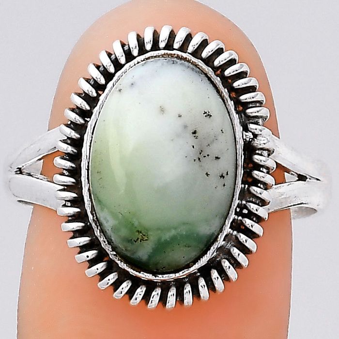 Dendritic Chrysoprase - Africa 925 Sterling Silver Ring s.9 Jewelry SDR133110 R-1279, 9x14 mm