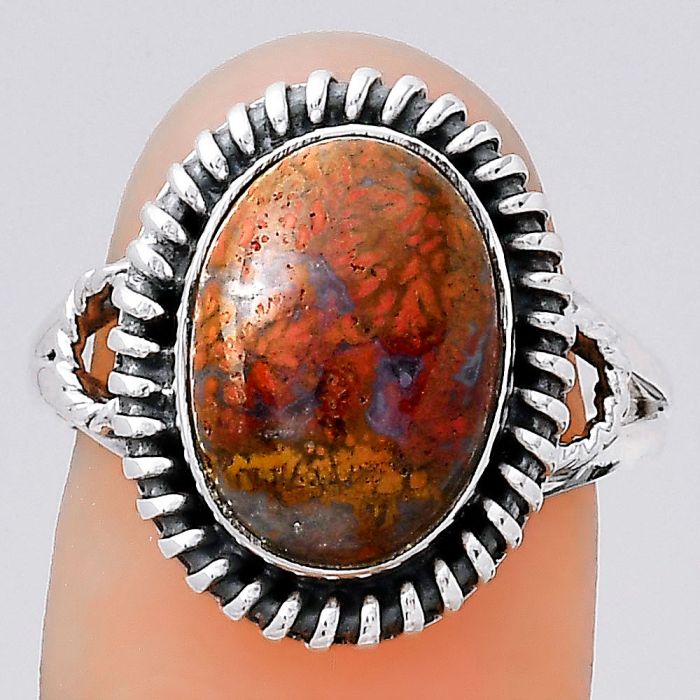 Natural Red Moss Agate Ring size-8 SDR133182 R-1279, 9x13 mm