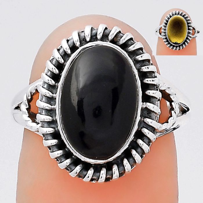 Natural Tektite Cab - Greek Ring size-6.5 SDR133201 R-1279, 8x12 mm