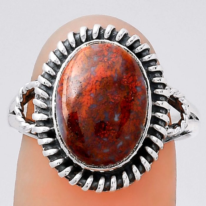 Natural Red Moss Agate Ring size-8.5 SDR133205 R-1279, 10x13 mm