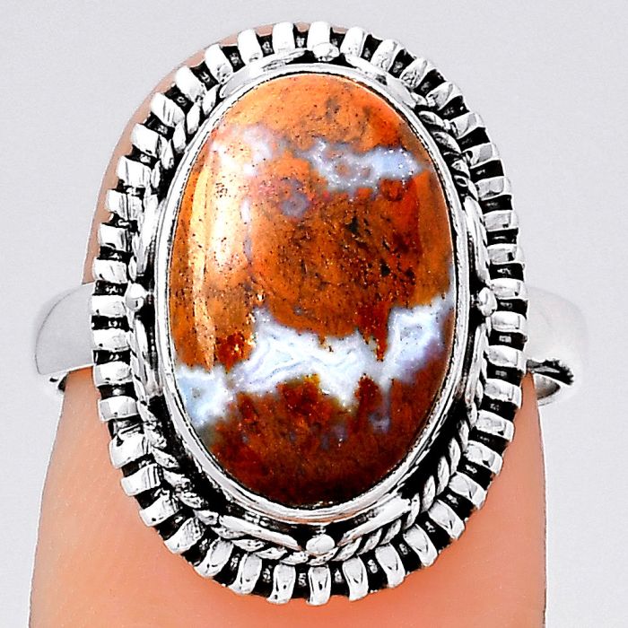 Natural Red Moss Agate Ring size-6.5 SDR133513 R-1279, 10x15 mm