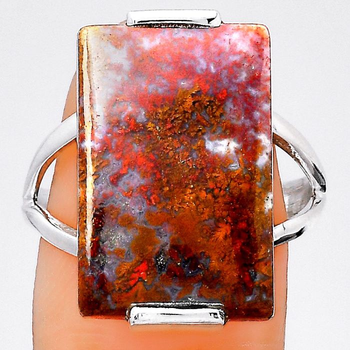 Natural Red Moss Agate Ring size-8.5 SDR133532 R-1084, 13x20 mm