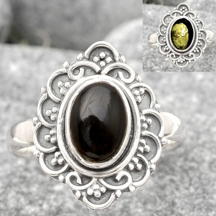 Natural Tektite Cab - Greek Ring size-7.5 SDR134498 R-1147, 6x9 mm